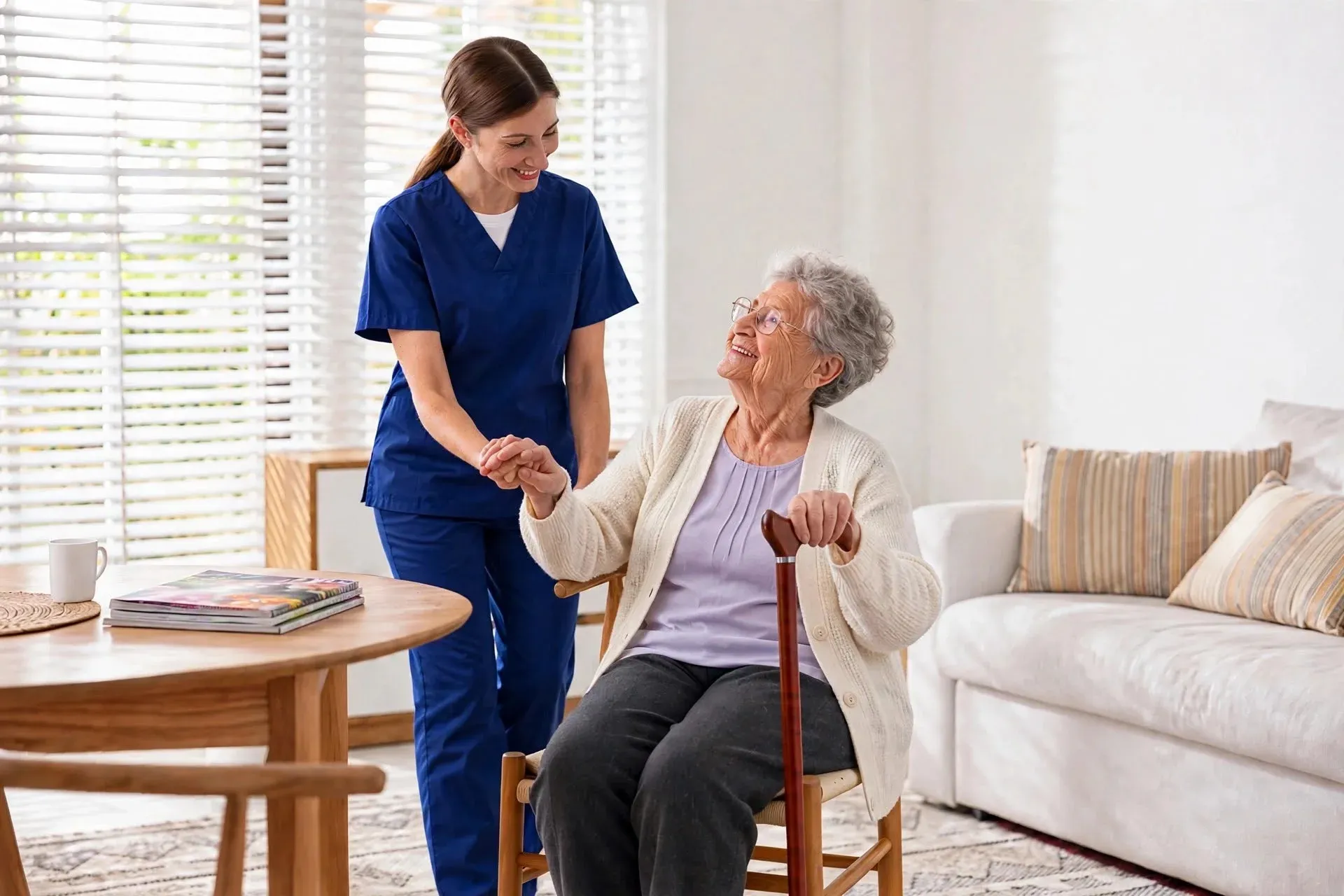 Caregiver helping a senior client